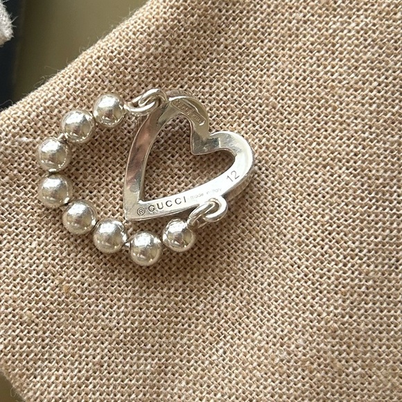 Gucci Beaded Chain Heart Ring Sterling Silver Size 6 - Picture 6 of 7